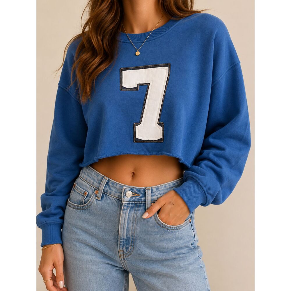 Windsor Blue Cropped Sweatshirt S Varsity 100% Cotton Y2K Athletic Top Oversized
